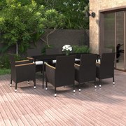 vidaXL 9-delige Tuinset met kussens poly rattan en glas