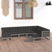 vidaXL 9-delige Loungeset met kussens massief grenenhout grijs