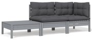 vidaXL 3-delige Loungeset met kussens massief grenenhout grijs