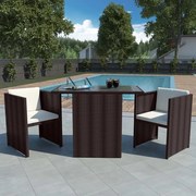 vidaXL 3-delige Bistroset met kussens poly rattan bruin