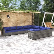 vidaXL 10-delige Loungeset met kussens poly rattan grijs