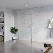 Fortifura Galeria Vrijstaande Inloopdouche - 90x200cm - Helder - antikalk - 8mm veiligheidsglas - 2 zijwanden 30cm - wandsteunen en hoekprofielen - Chroom SW927766 2x/SW797926/SW797909 2x/SW358024 2x