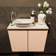 Mondiaz Fowy toiletmeubel 60cm rosee met witte waskom links en kraangat