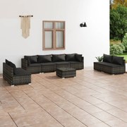 vidaXL 9-delige Loungeset met kussens poly rattan grijs