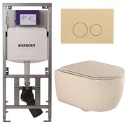 QeramiQ Dely Swirl Toiletset - 36.3x51.7cm - Geberit UP320 inbouwreservoir - met Burda frame - slim zitting - bedieningsplaat beige - ronde knoppen - beige 0701131/SW1102365/SW1000770/SW1026259