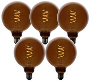 Set van 5 E27 dimbare LED lampen G125 bruin 4W 120 lm 1800K