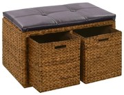 vidaXL Bankje met 2 manden 71x40x42 cm zeegras bruin