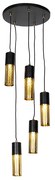 Industriële hanglamp zwart met goud 5-lichts - Raspi Industriele / Industrie / Industrial E27 rond Binnenverlichting Lamp