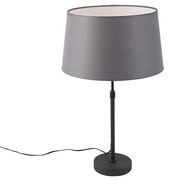 Tafellamp zwart met linnen kap grijs 35 cm verstelbaar - Parte Landelijk / Rustiek E27 cilinder / rond rond Binnenverlichting Lamp