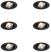 Set van 6 inbouwspots zwart kantelbaar 8,2cm incl. LED dim to IP54 ultra slim - Pupil