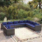 vidaXL 10-delige Loungeset met kussens poly rattan grijs