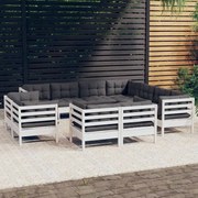 vidaXL 11-delige Loungeset met kussens massief grenenhout wit