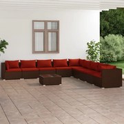 vidaXL 10-delige Loungeset met kussens poly rattan bruin