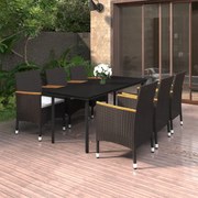 vidaXL 7-delige Tuinset met kussens poly rattan en glas