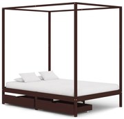 vidaXL Hemelbedframe met 2 lades grenenhout donkerbruin 140x200 cm