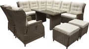 Ibiza dining hoek loungeset 9 delig verstelbaar bruin wicker | naturel mixed weave kussens