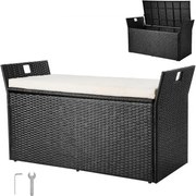 VEVOR Tuinbank met opbergruimte, PE rotan opbergkist, kistbank met kussens en handgrepen aan de zijkant, ondersteunt tot 360 kg, tuinzitbank en verandadecoratie voor patio, tuin, balkon, 125 x 55 x 70 cm