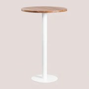 Ronde Hoge Bartafel Van Macchiato Acaciahout Ø70 Cm & Wit - Sklum