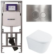 QeramiQ Dely Toiletset - 36.3x51.7cm - diepspoel - rimless - Geberit UP320 inbouwreservoir - met Burda frame - softclose toilet zitting 35 mm - steel bedieningsplaat - ronde knoppen - wit glans SW1026255 / SW1159505/0701131/SW706194