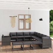 vidaXL 12-delige Loungeset met kussens poly rattan grijs