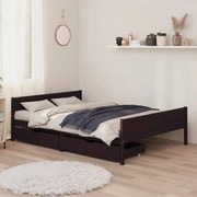 vidaXL Bedframe met 2 lades 140x200 cm massief grenenhout donkerbruin