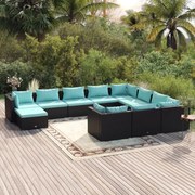 vidaXL 11-delige Loungeset met kussens poly rattan zwart