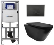 Wiesbaden Stereo toiletset rimless inclusief UP320 toiletreservoir met softclose zitting met bedieningsplaat mat zwart 0701131/SW706188/sw417829/