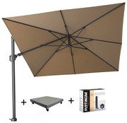 Challenger T2 zweefparasol 300x300 cm taupe met 120 KG voet en hoes