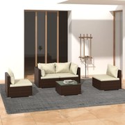 vidaXL 5-delige Loungeset met kussens poly rattan bruin