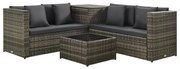 vidaXL 4-delige Loungeset met kussens poly rattan grijs