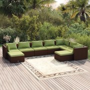 vidaXL 9-delige Loungeset met kussens poly rattan bruin