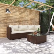 vidaXL 4-delige Loungeset met kussens poly rattan bruin