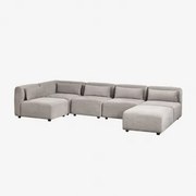 5-delige Modulaire Hoekbank Met Poef Fogler Corduroy Grijs – Taupe – Koel - Sklum
