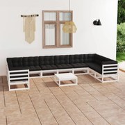 vidaXL 11-delige Loungeset met kussens massief grenenhout wit