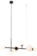 Moderne hanglamp zwart met mat glas 6-lichts - Monaco