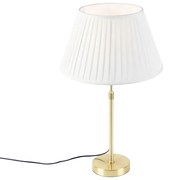 Stoffen Tafellamp goud/messing met plisse kap crème 35 cm - Parte Klassiek / Antiek E27 cilinder / rond rond Binnenverlichting Lamp