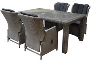 Darwin Bergamo dining tuinset 180x100xH76 cm 5-delig verstelbaar grijs