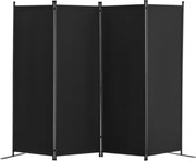 VEVOR Room Divider 4-delig vouwscherm, opvouwbaar privacyscherm voor kantoor, slaapkamer, eetkamer, studeerkamer, balkon, vrijstaande roomdivider (228 x 45 x 172,5 cm), zwart