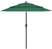 vidaXL Parasol 3-laags met aluminium paal 2,5 m groen