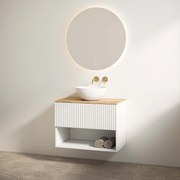 Best Design Rigatti badmeubel 60cm wit mat met ribbelfront en eiken topblad