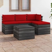 vidaXL 5-delige Loungeset met kussens pallet massief grenenhout