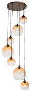 Art Deco hanglamp donkerbrons met amber glas 7-lichts - Sandra