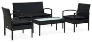 vidaXL 4-delige Loungeset met kussens poly rattan zwart