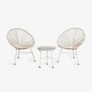 Tuinset Met 2 Fauteuils En Bijzettafel In Staal En Synthetisch Riet Nieuw Acapulco Tapioca Beige - Sklum
