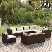 vidaXL 9-delige Loungeset met kussens poly rattan bruin