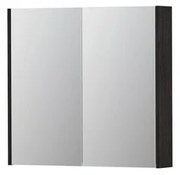 INK SPK2 Spiegelkast - 80x14x74cm - 2 deuren - dubbelzijdige Spiegel - schakelaar en stopcontact - MFC Houtskool eiken 1105215