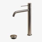 Orveta Click-clack Messing Wastafelkraan En Afvoerklepset Geborsteld Grijs & ↑30 Cm & Klep Met Overloop - Sklum