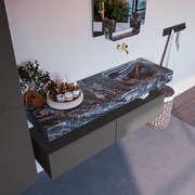 Mondiaz Alan DLux badmeubel 150cm dark grey 2 lades met wastafel lava rechts zonder kraangat