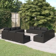 vidaXL 12-delige Loungeset met kussens poly rattan zwart