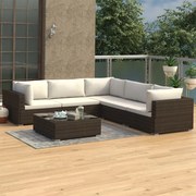 vidaXL 6-delige Loungeset met kussens poly rattan bruin